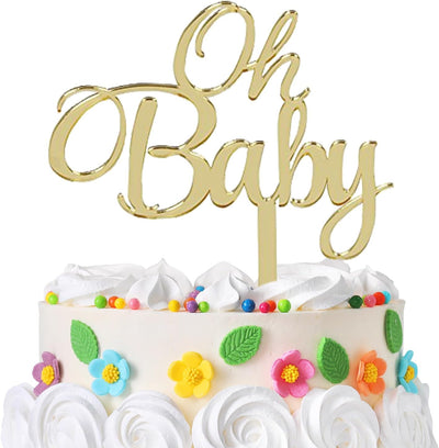 Decoración pastel dorado con espejo baby shower