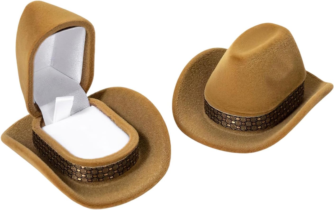 Caja terciopelo sombrero vaquero compromiso mujer marrón