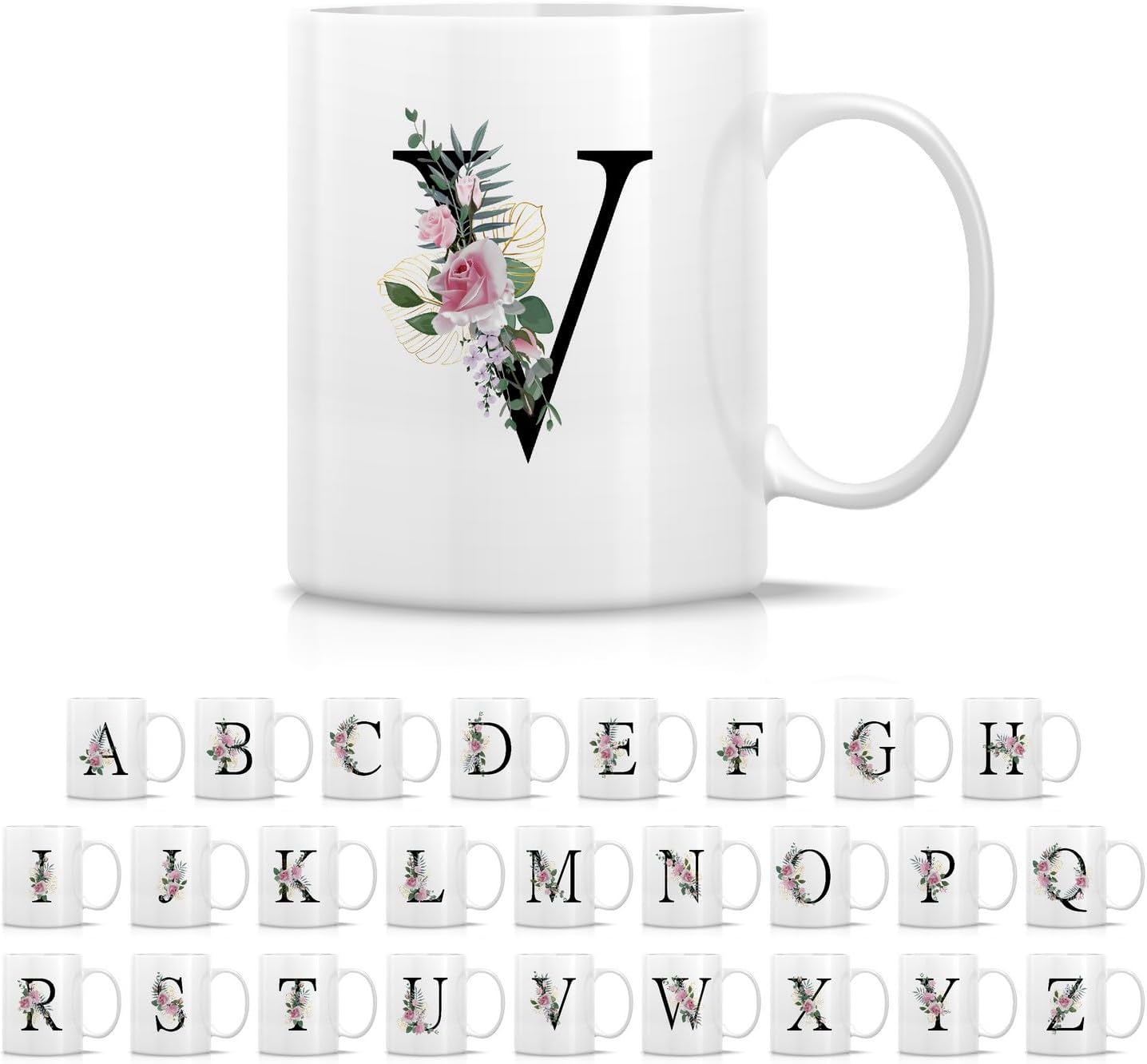 Ramo floral inicial con taza café 11oz regalo boda
