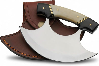 Cuchillo Ulu hoja creciente mango cuerno 5.5pulg funda negro/blanco