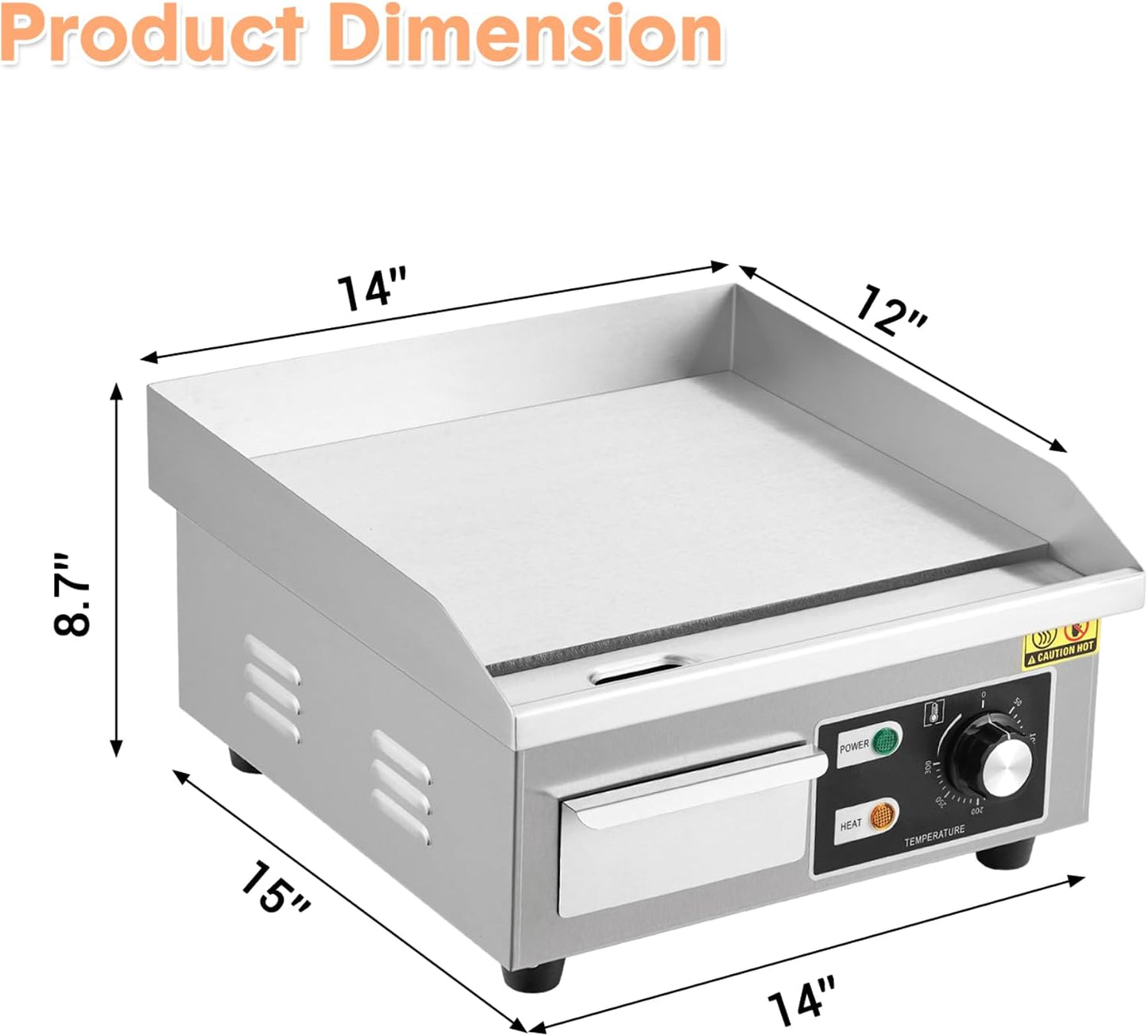 Plancha eléctrica 14pulg acero inox con cepillo Teppanyaki
