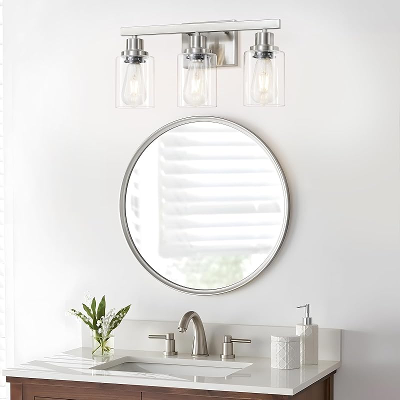 Lámpara baño 3 luces níquel vidrio transparente