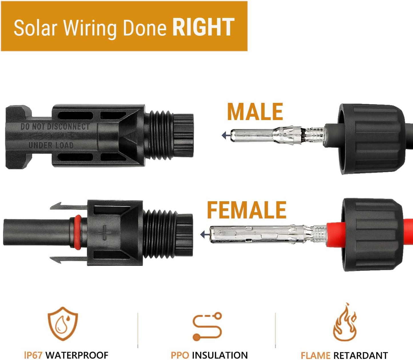 12 Conectores Cable Solar 10 AWG IP67 6 Pares MC4