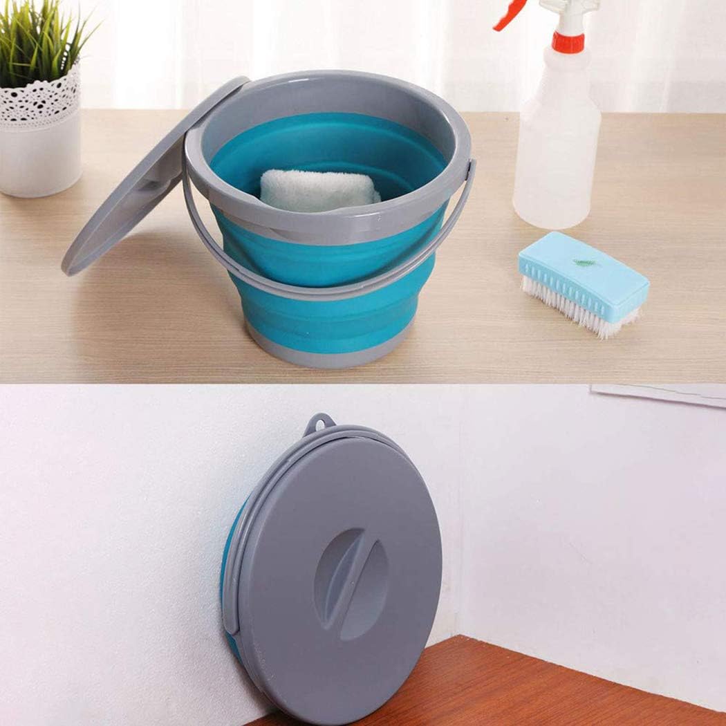 Cubo agua plegable con tapa bloqueo portátil RV camping azul