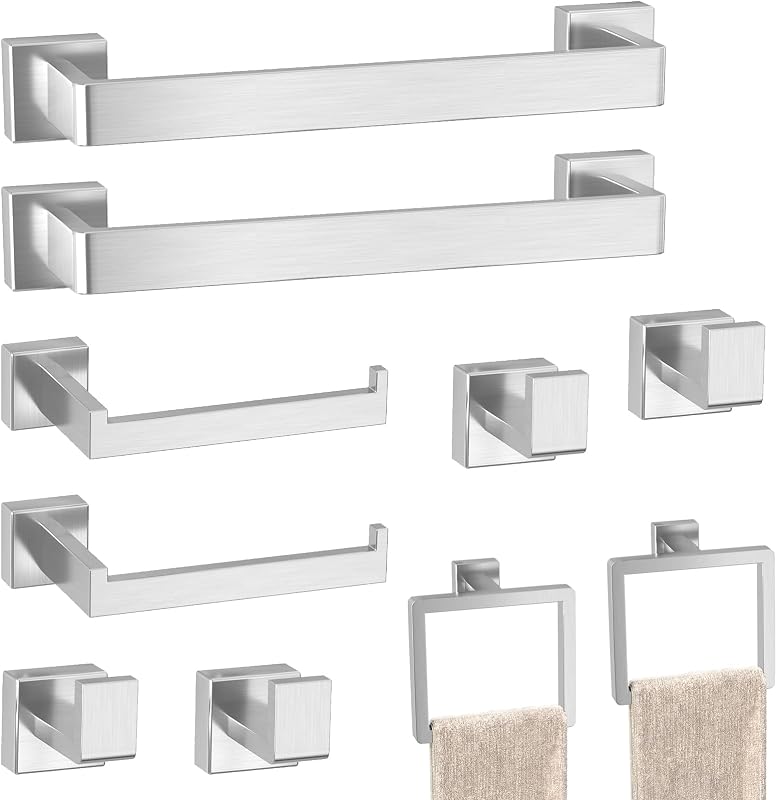 Set 10 Pzas Toallero y Portapapel Níquel Cepillado Acero