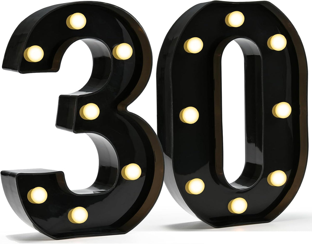 Letras LED plástico negro para fiesta cumpleaños 30 años