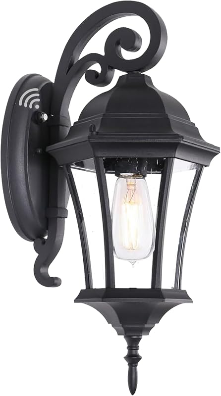 Lámpara pared sensor fotocélula exterior negra con vidrio