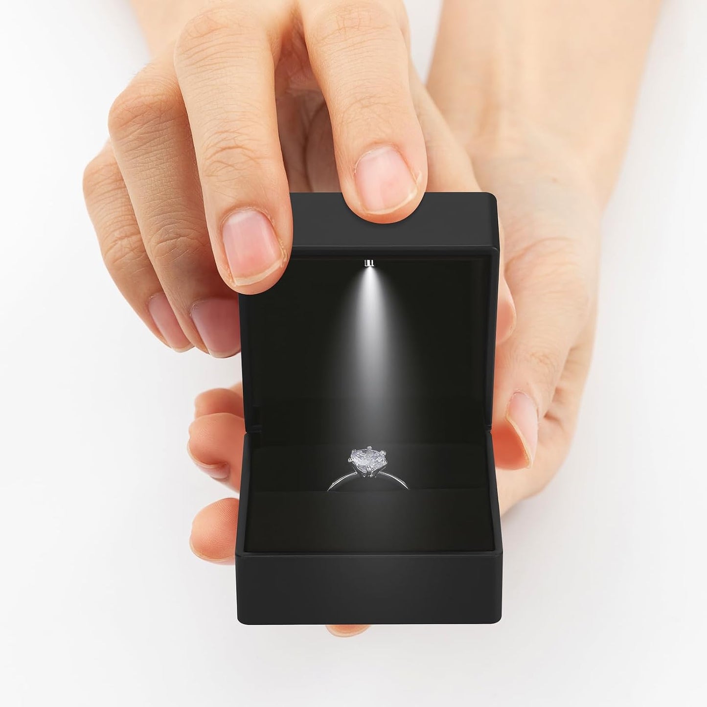 Caja pendientes anillo LED lujo regalo joyas negro
