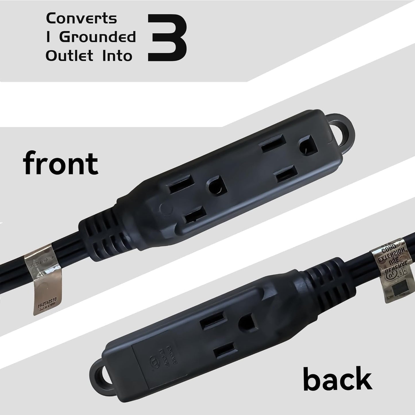 Cable extensión con enchufe plano 3 salidas 10pies negro