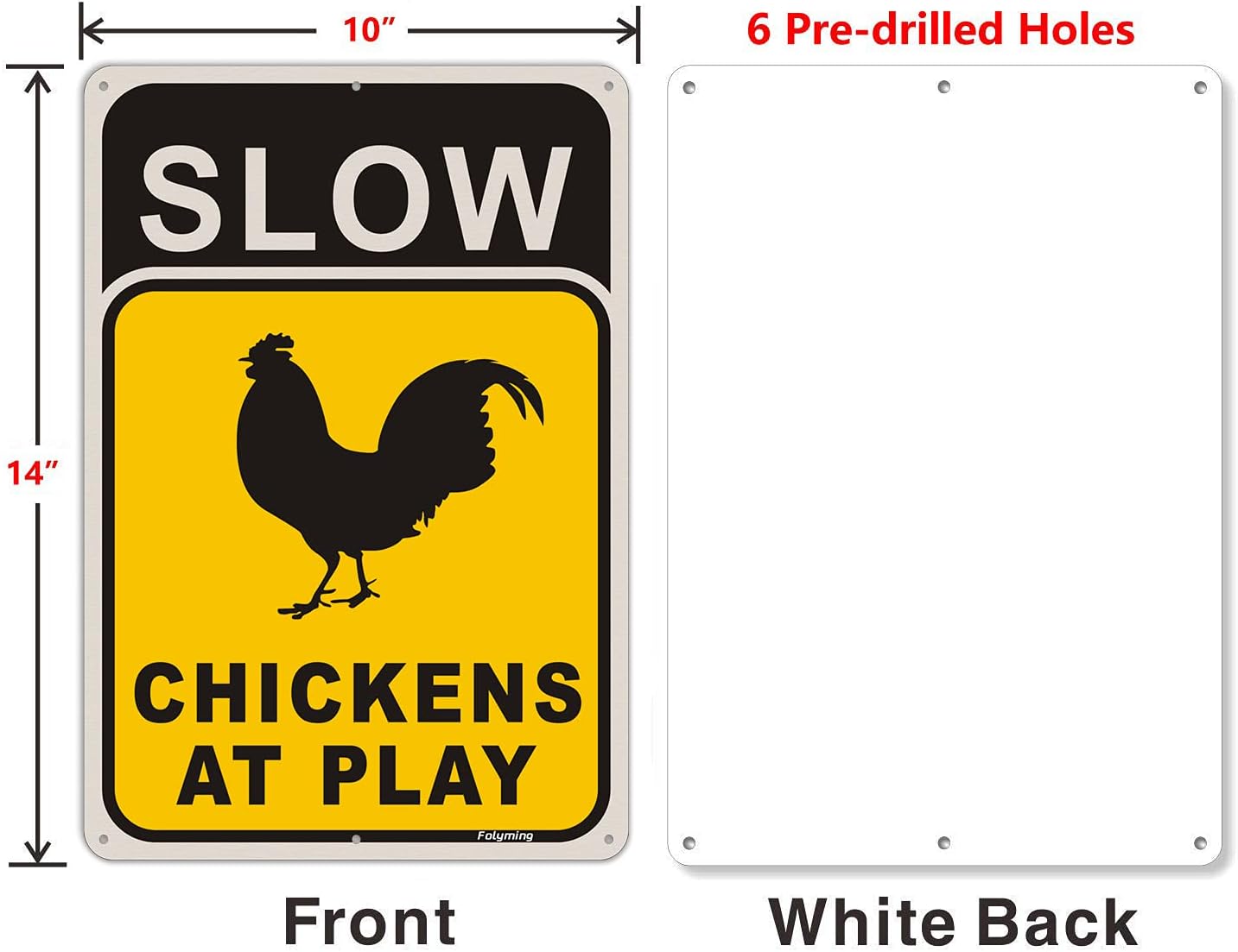 Cartel cruce pollo lento 14x10" metal aluminio reflectante