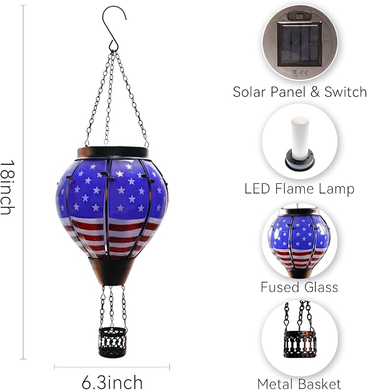 Farol solar IP65 luces colgantes jardín 4 de julio