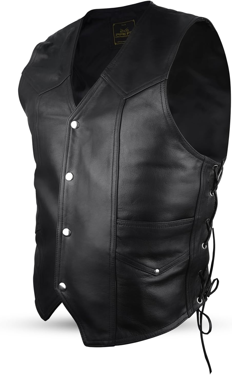 Chaleco cuero hombre ajuste con cordones y bolsillos
