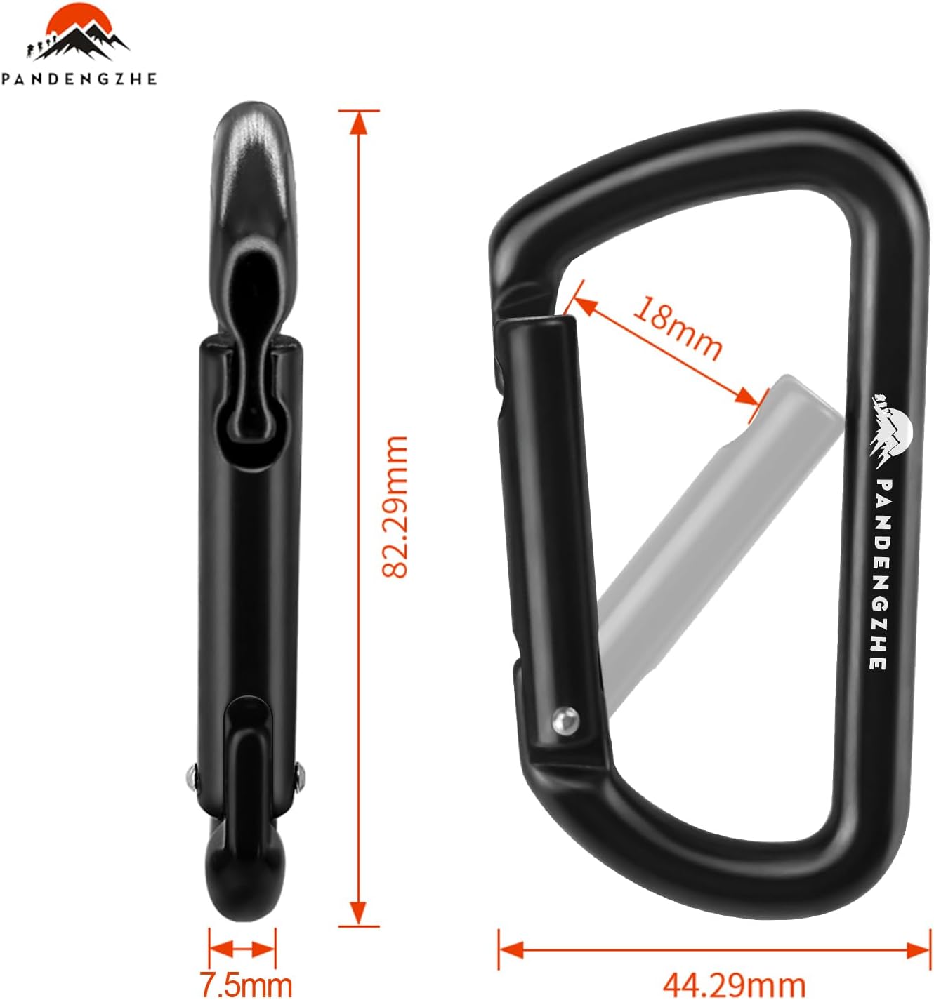 Pack 2 mosquetones forma D 3.2pulg resistente perro grande