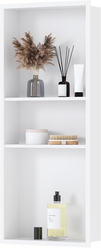 Nicho ducha acero inox 12x30pulg 3 niveles blanco mate