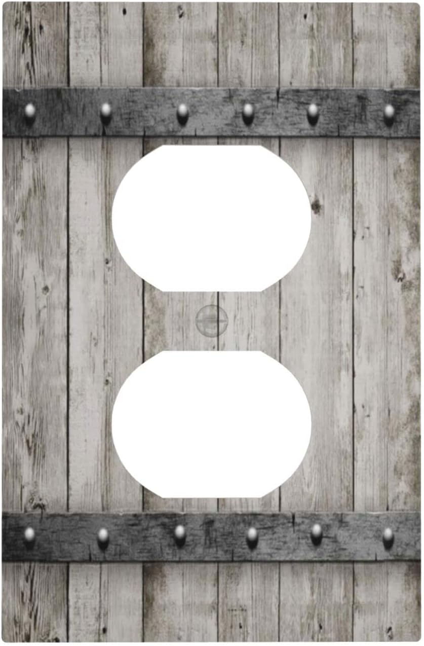 Placa salida dúplex puerta granero madera gris estilo granja