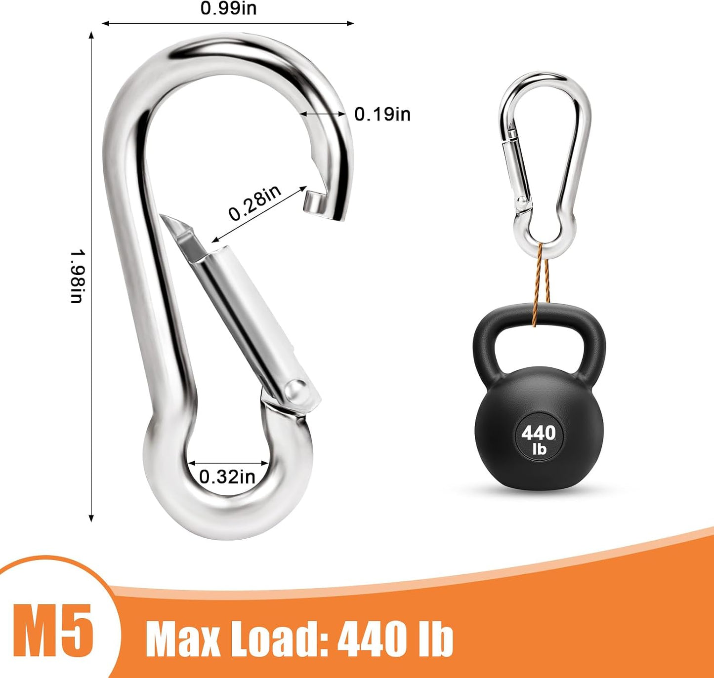 Anillos mosquetón acero inox M5 4 pzas llavero bandera