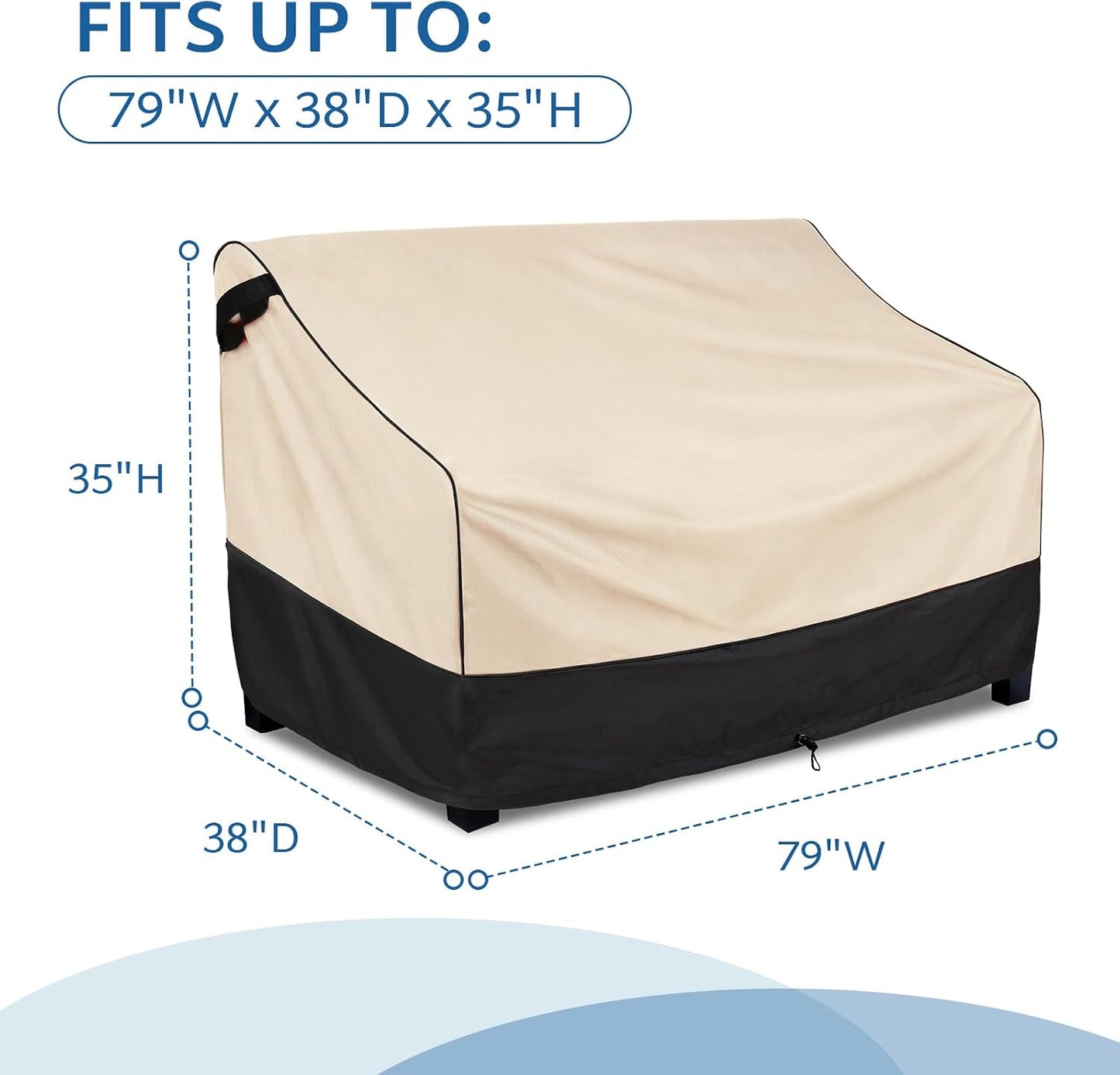 Fundas sofá patio 79x38x35 3-Plazas impermeable caqui
