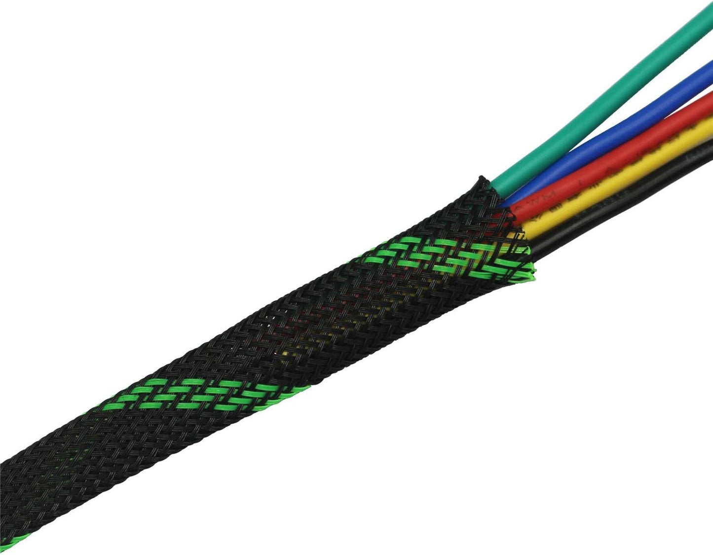 Funda cable alambre expandible 30ft 3/5pulg verde y negro