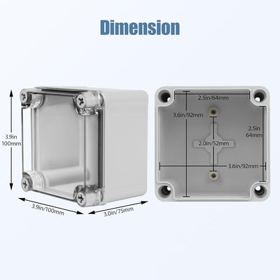 Caja conexiones IP67 impermeable gris transparente 3.9x3.9x3.0in