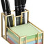 Soporte notas adhesivas vidrio dorado 3x3pulg ranura bolígrafo