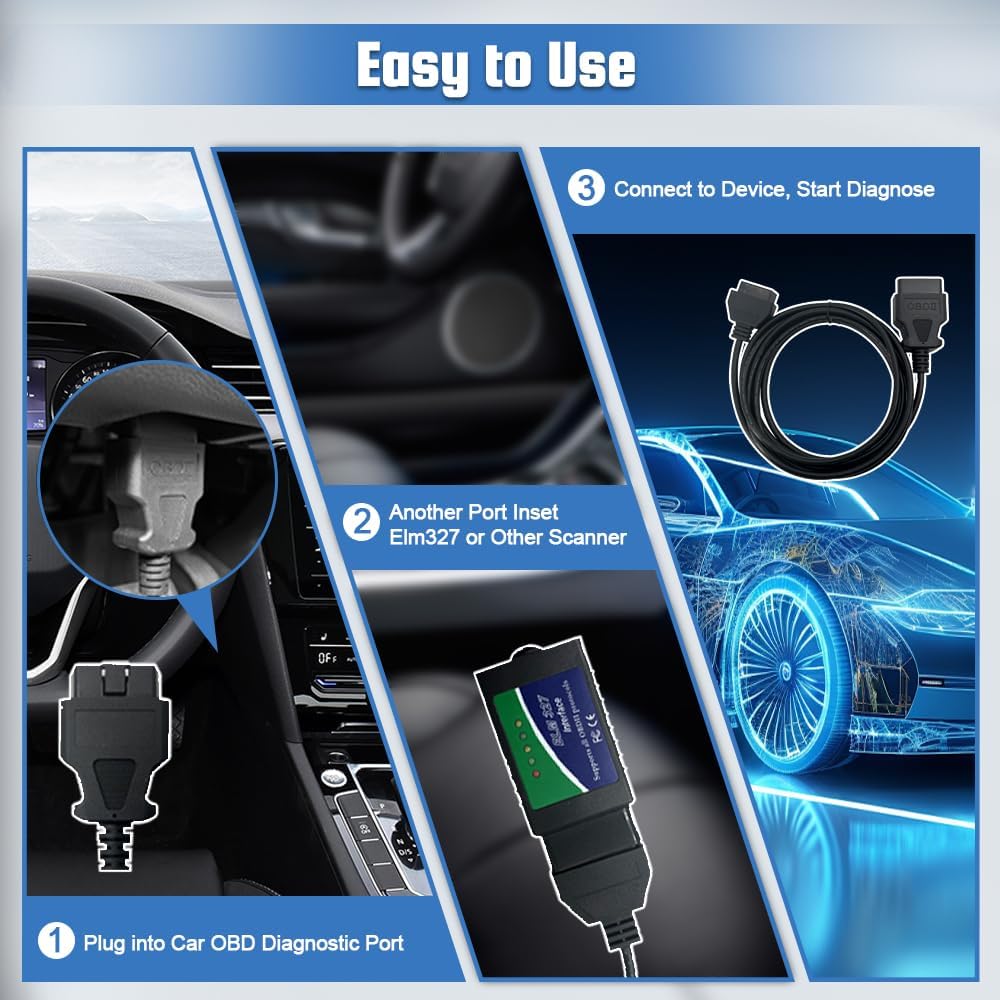 Cable extensión OBD2 macho hembra 16.4pies diagnóstico