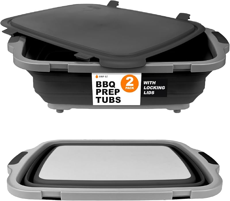 Set 2 Tinas Plegables Barbacoa XL Negro con Tabla y Tapa