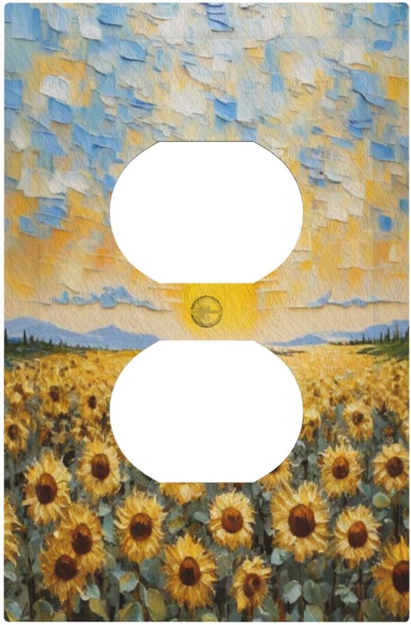 Campo girasol placa pared con cubierta luz amanecer
