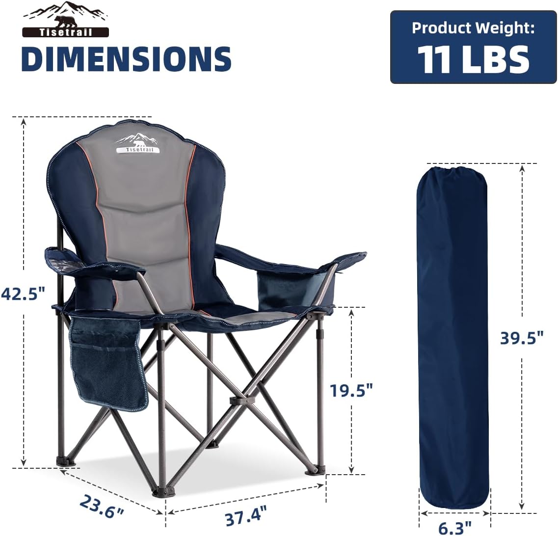 Silla campamento gran tamaño soporte 500lb brazo plegable