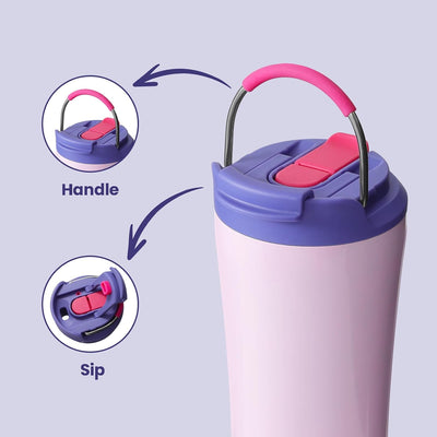 Vaso térmico acero inox 18oz con asa y pajita flores cerezo