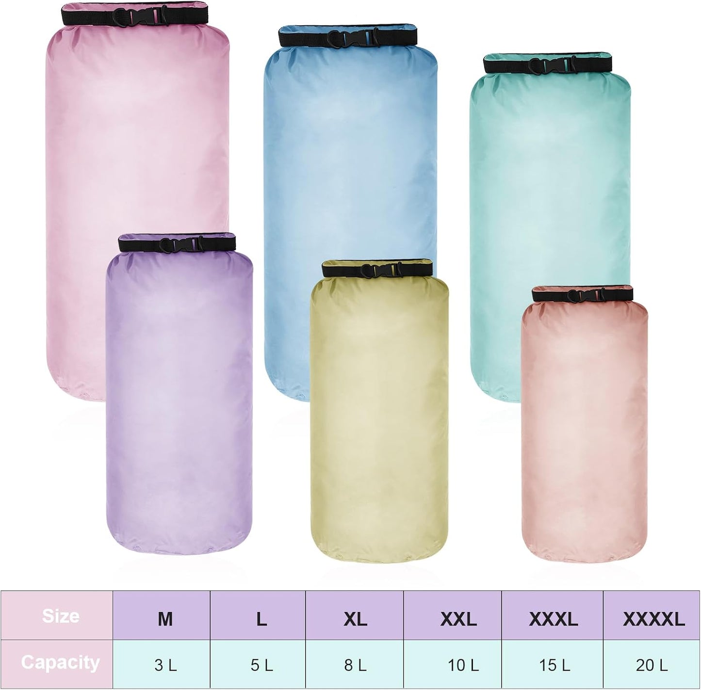 Set 6 Bolsas Secas Impermeables 20-3 L Correa Ajustable