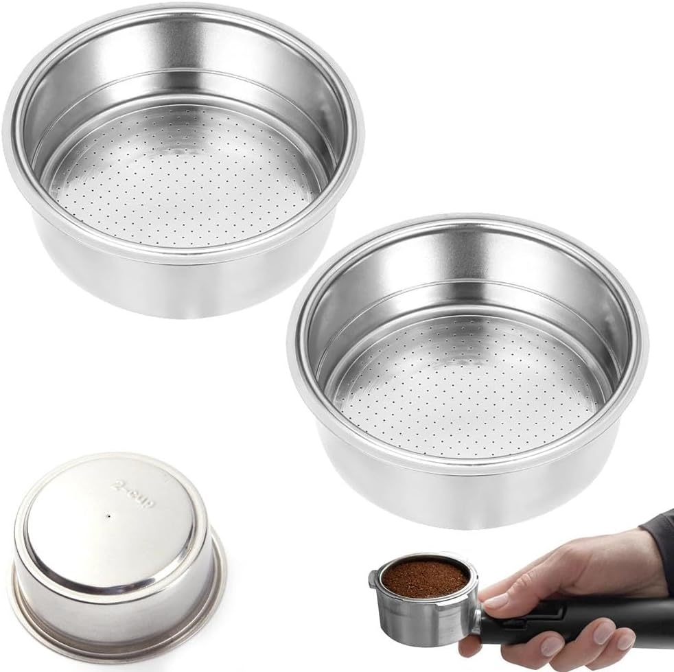 2 Pzas Cesta Filtro Espresso Acero Inox Doble Capa