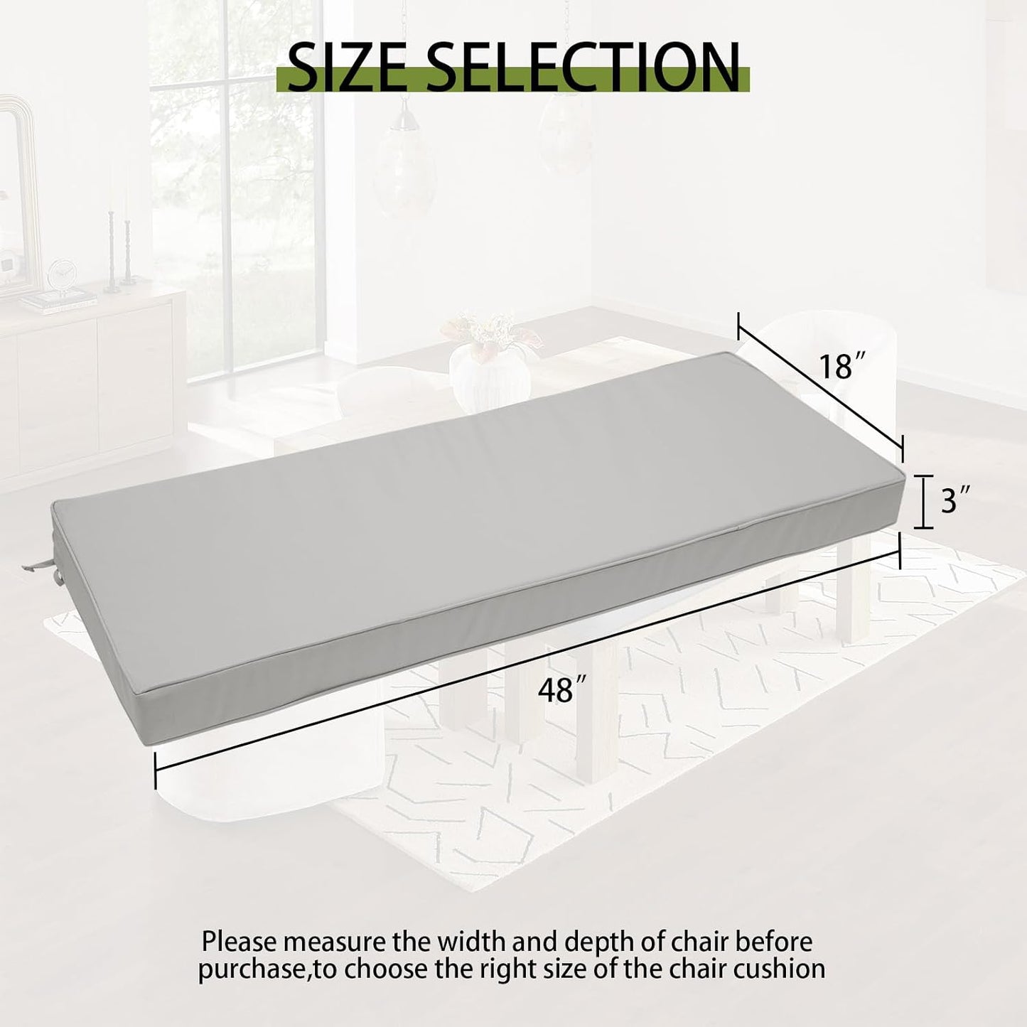 Cojín banco exterior 48x18" impermeable gris
