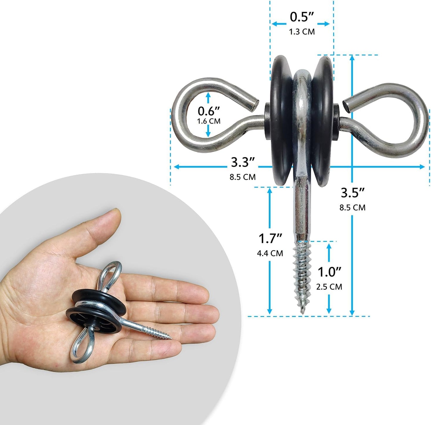 10 Anclajes Eléctricos Poste Madera Mango Negro 2 Anillos
