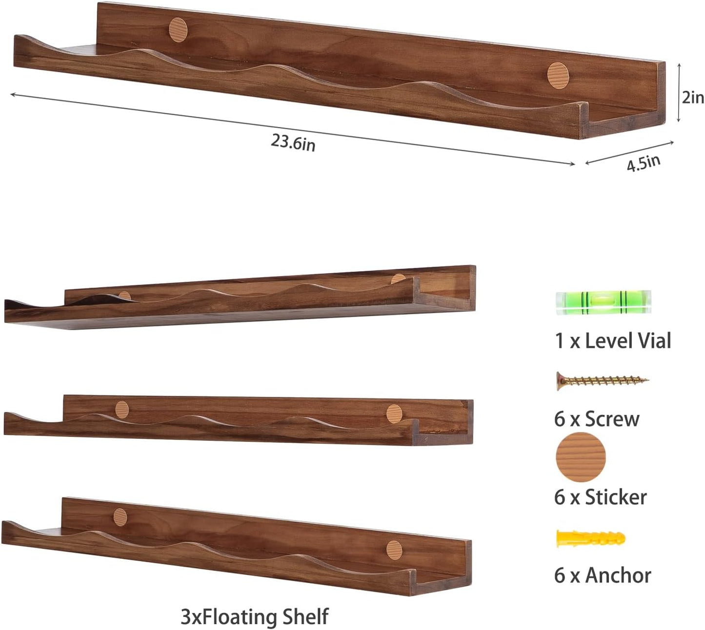 Estantería flotante para niños nogal 23.6" set 3 estantes