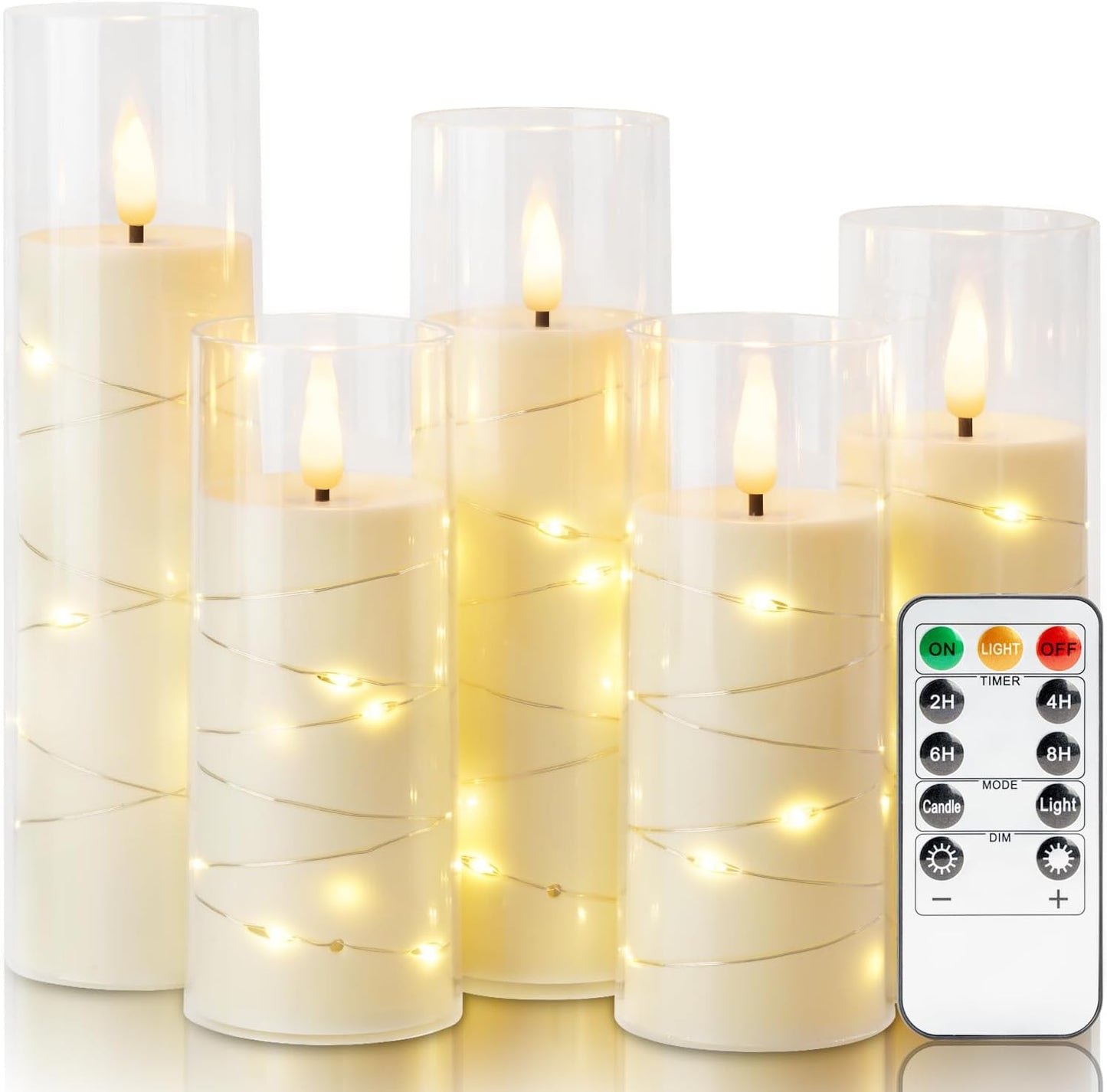 Set 5 Velas LED Marfil Control Remoto Luces Estrella Boda