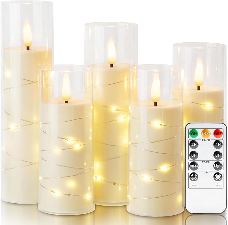 Set 5 Velas LED Marfil Control Remoto Luces Estrella Boda