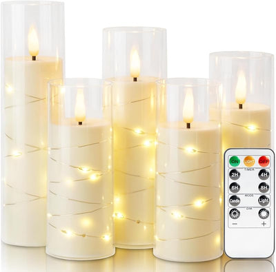 Set 5 Velas LED Marfil Control Remoto Luces Estrella Boda