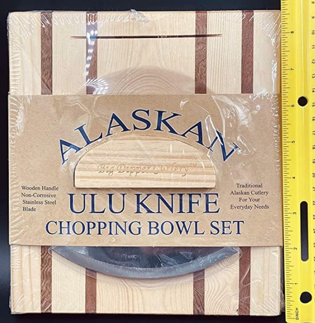 Cuchillo Alaska Ulu con cuenco picador garras ensalada