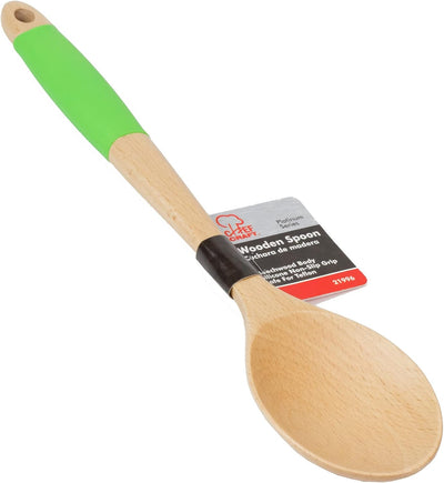 Cuchara madera mango silicona 14pulg color verde