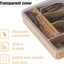 Organiz. cajón cocina bambú 13pulg con tapa 5 ranuras cubiertos
