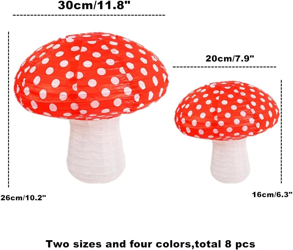 Linterna papel hongo reutiliz. colgante 8 y 12pulg 8uds