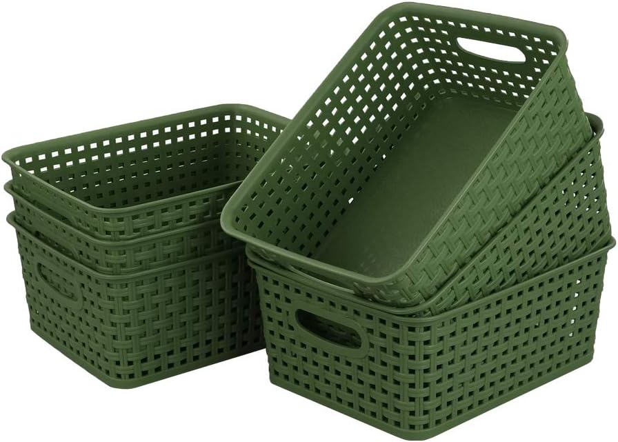 Cestas plástico trenzado para cocina baño 6 pzas verde