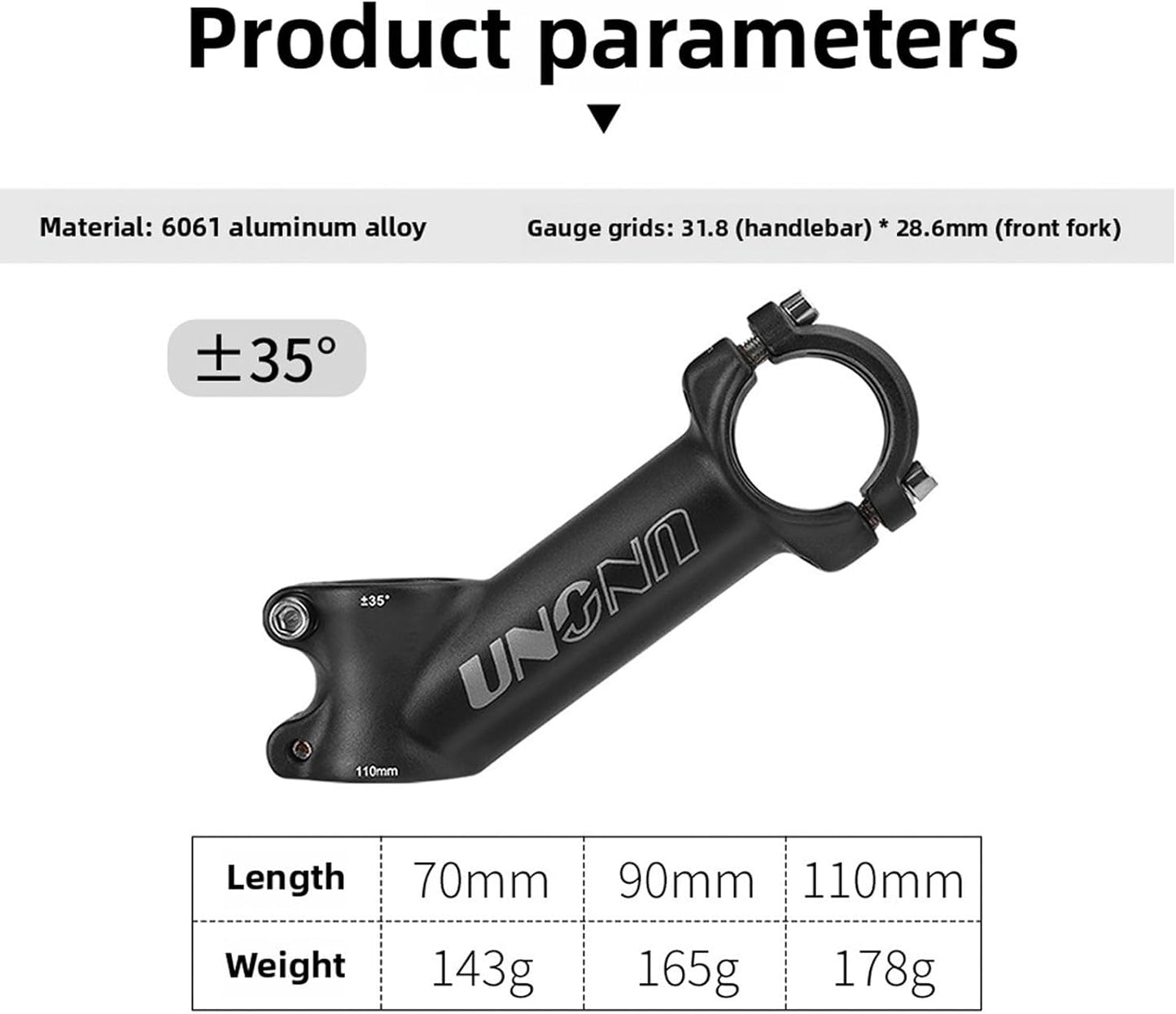 Vástago manillar bicicleta 31,8mm 70mm 35grados MTB negro