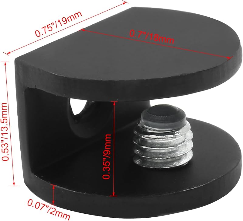8 Soportes Vidrio Sin Marco Clip Aluminio Pared Negro Mate