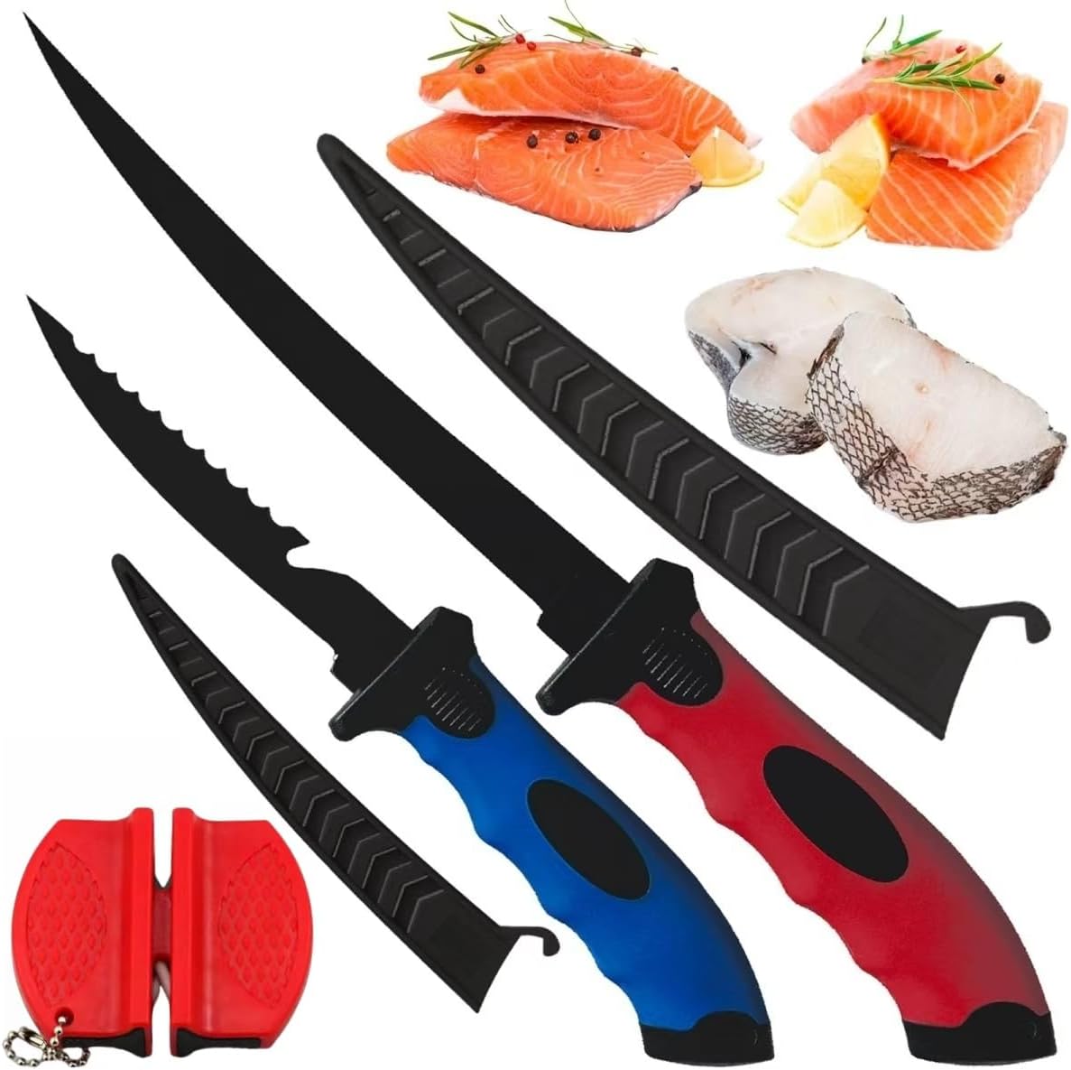 Juego cuchillos pesca filete cepillo escamas tijeras guantes