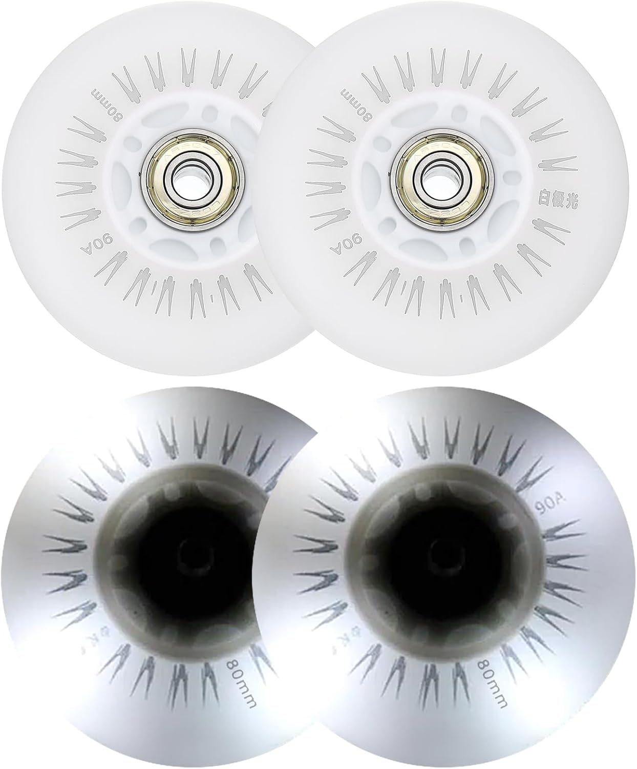 Ruedas patinaje LED intermitentes 3.15" PU blanco