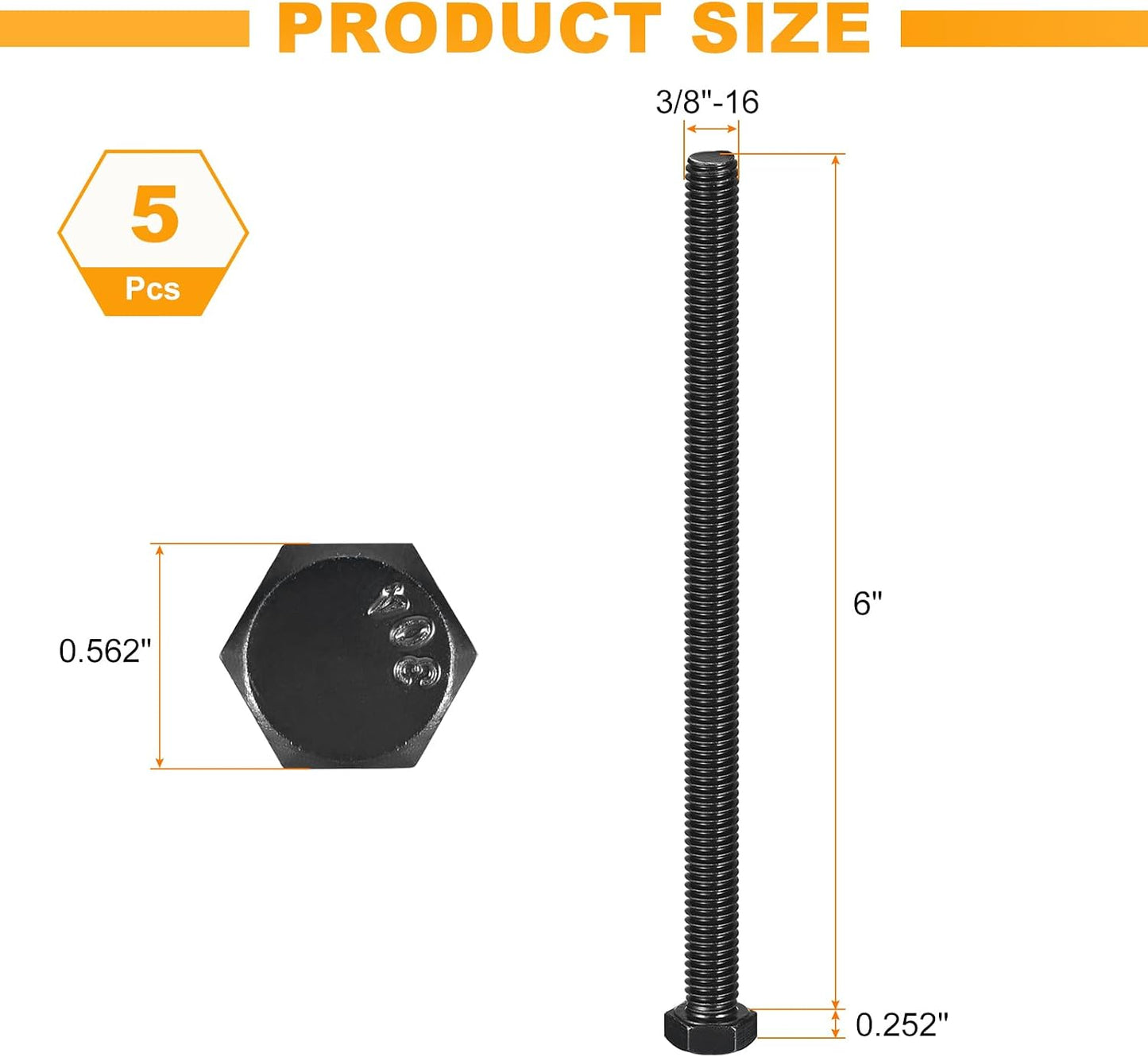 Pernos hexagonales 3/8-16 x 6 acero inox 304