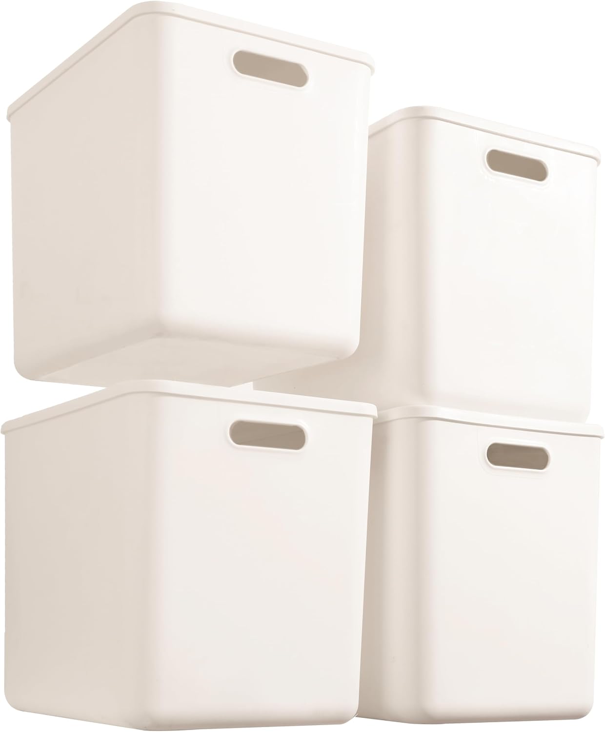 4 Pack Cestas Plástico Blanco con Tapa y Asa para Bebés