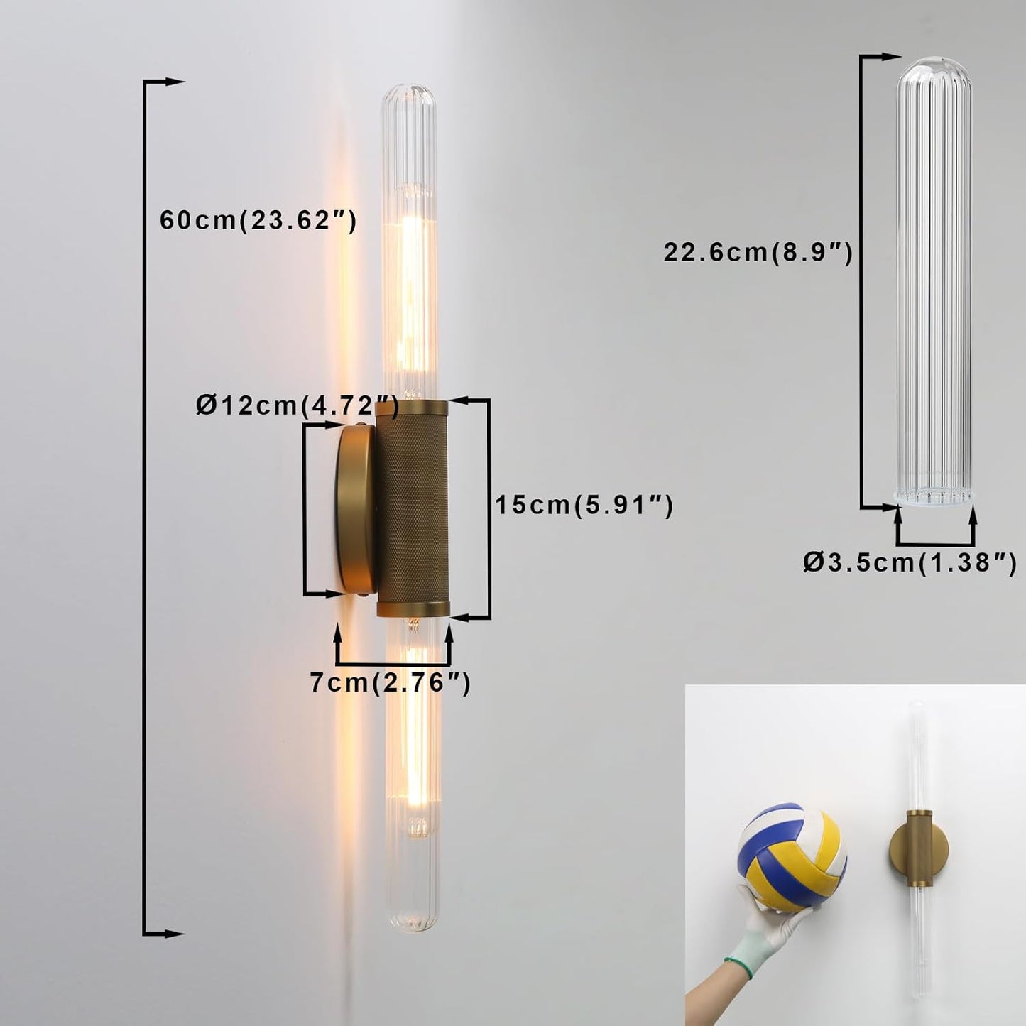 Aplique pared latón 2 luces enchufe E26 dorado vintage