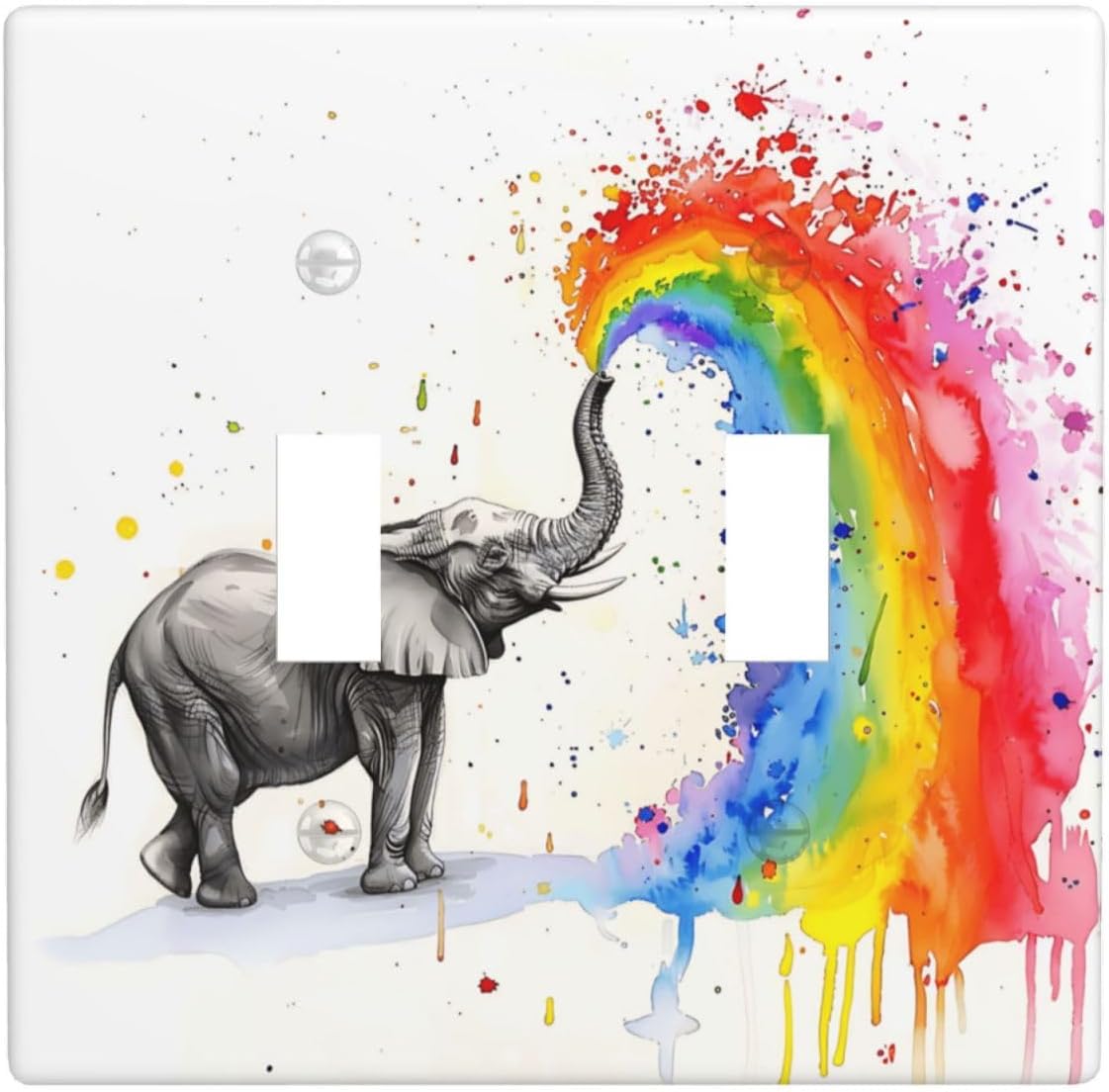 Placa decorativa interruptor elefante arco iris 4.5x4.5pulg